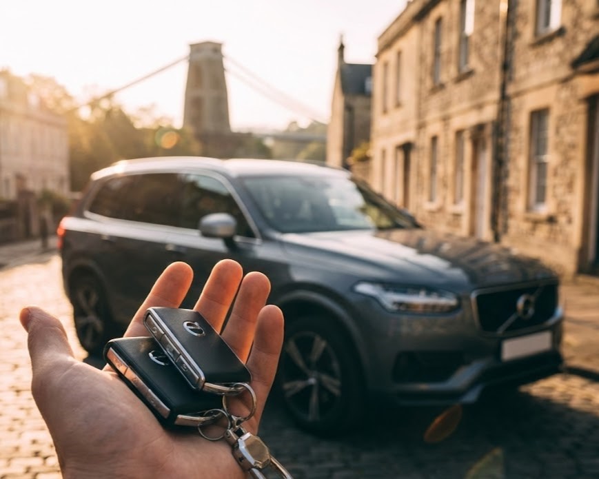 Volvo XC90 with keys in foreground